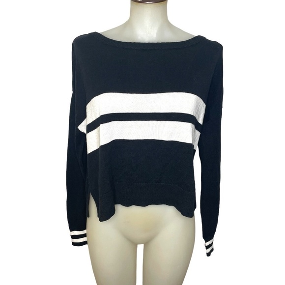 BLACK And White Oversize Stripe Sweater - Picture 1 of 7